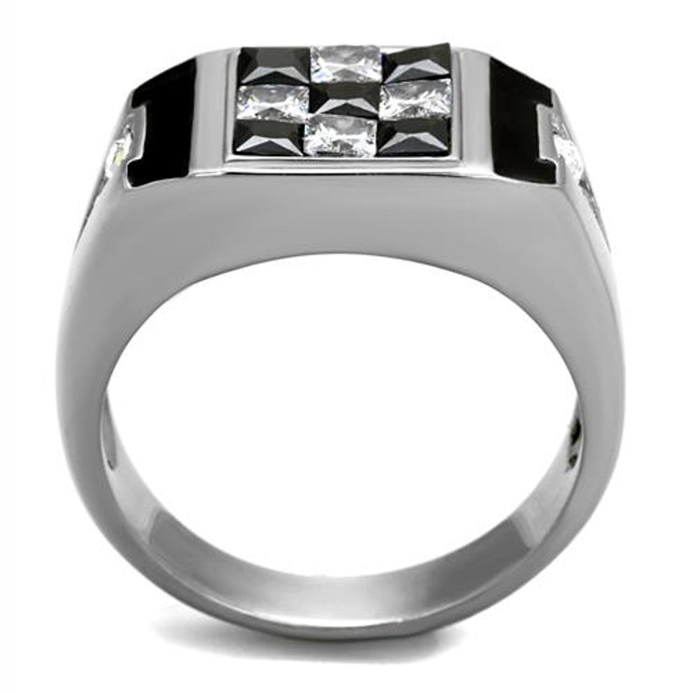 ARTK2663 Men's 2.56 Ct Clear & Black Princess Cut CZ Stainless Steel Fashion Ring Sz 8-13